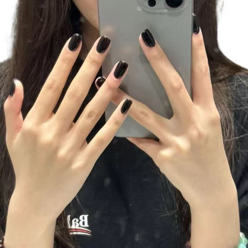 Pure Black Handmade Dark Style High-End Instagram Short Black Nail Art