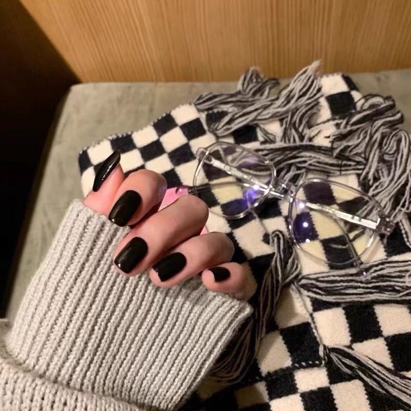Pure Black Handmade Dark Style High-End Instagram Short Black Nail Art