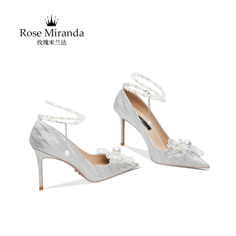 Rose Miranda Commemorative Moment High Heels Silver French Floral Stiletto Pointed Toe Shoes