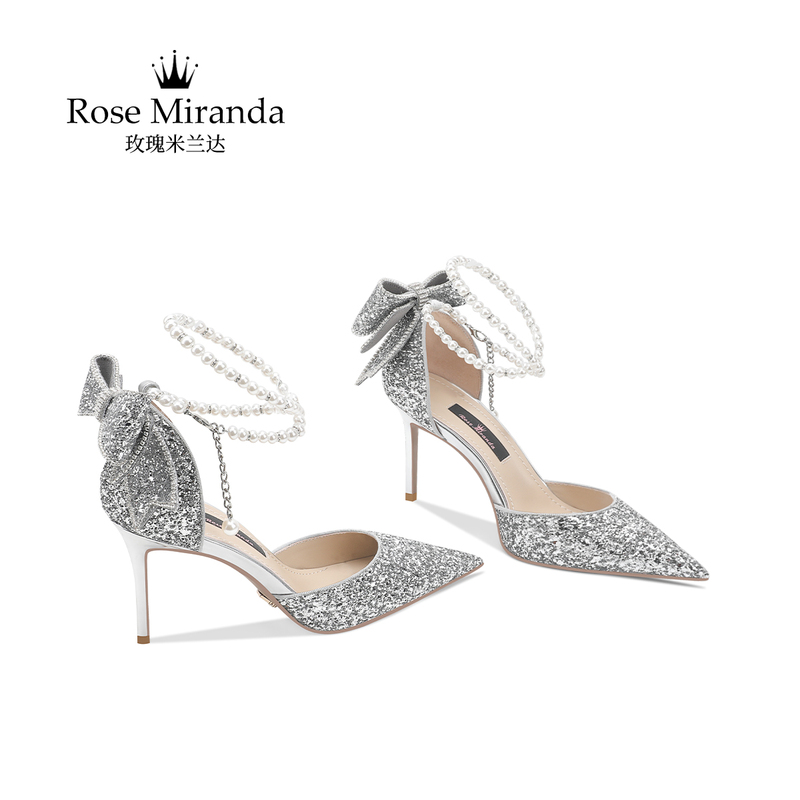 Rose Miranda High Heels Silver Hollow Pointed Toe Sandals Banquet Casual Shoes Rose Miranda High Heels Silver Hollow Pointed Toe Sandals Banquet Casual Shoes