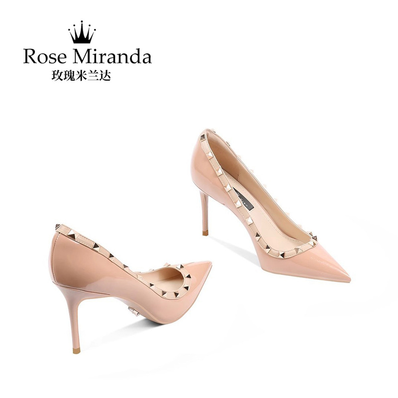 Rose Miranda High Heels Nude Slip-On Studded Pointed Toe Stiletto Shoes Rose Miranda High Heels Nude Slip-On Studded Pointed Toe Stiletto Shoes