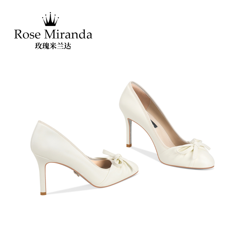 Rose Miranda [Silver Sole] Rosemiranda High Heels Off-White Lace-Up Bowknot Pumps