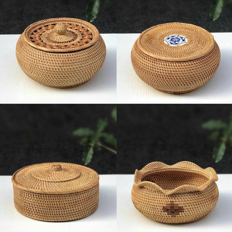 Vietnam vine knitting tea cans living room with handcrafted tabletop basket snack fruit cabinet with round fruit disk