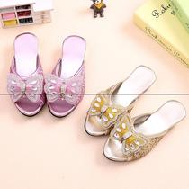 Summer Girls slippers Princess primary school high-heeled sandals Non-slip crystal bow Childrens slippers for 3-12 years old