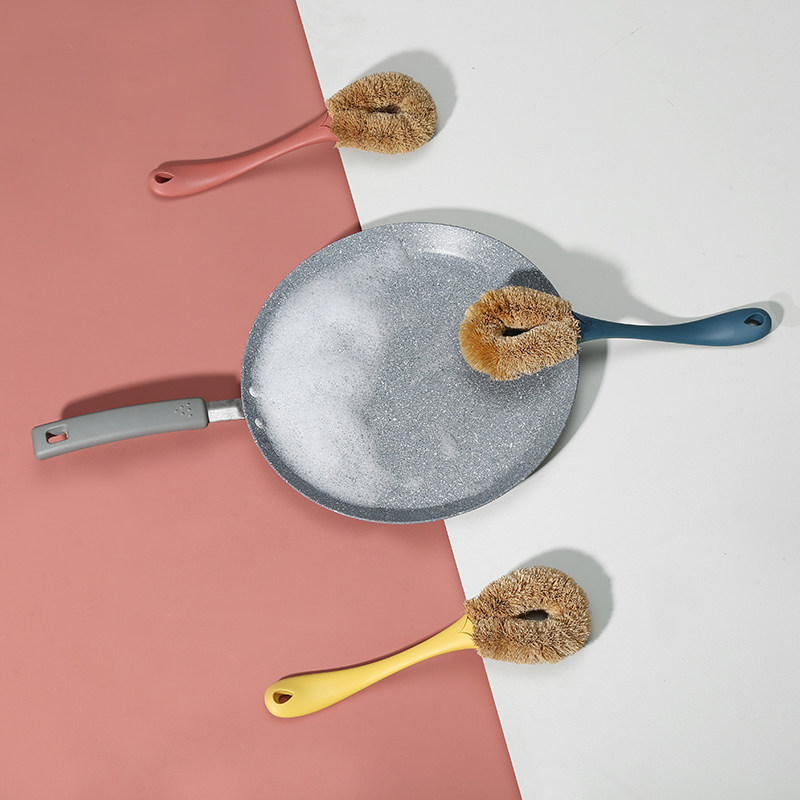 Coconut Palm Brush Pan God Ware Pan Brush Dishwashing Brush Long Handle Brushed Kitchen Utensils Home Cleaning Brush Not Pan Clean Balls