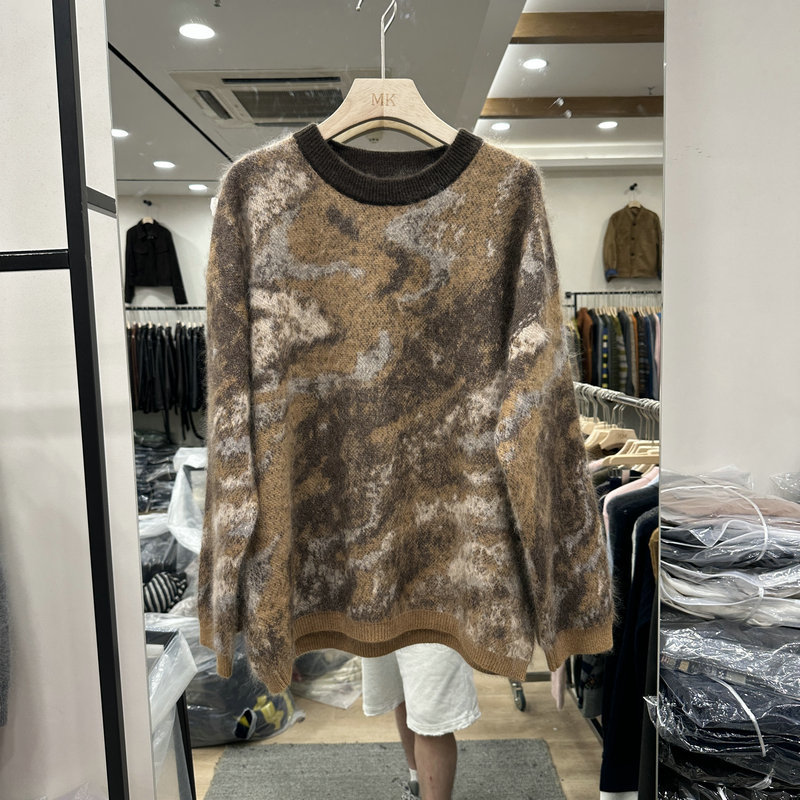 2026 New Style French Lazy Style Marble Brushed Wool Sweater for Women, Round Neck Artistic Soft Knitwear 2026 New Style French Lazy Style Marble Brushed Wool Sweater for Women, Round Neck Artistic Soft Knitwear