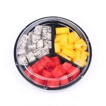 Disposable Fruit Box Plastic Fresh Fruit Cut Parquet Tray Box Round Transparent Covered Fruit Salad Pack Box
