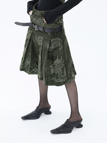 Ретро вельветовая юбка, с вышивкой