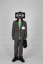 Mei Mei Fuzzykon original special fabric dark gray BAO WEN flocking suit Hong Kong style suit female retro chic