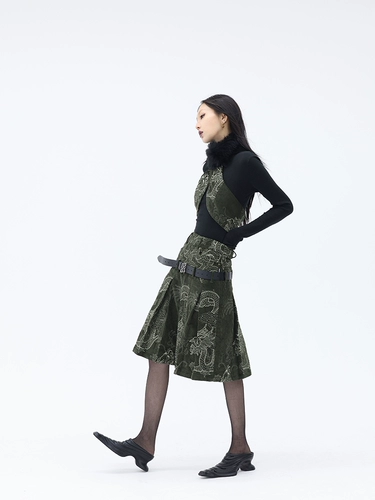 Ретро вельветовая юбка, с вышивкой