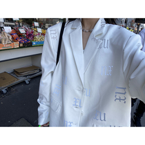 Meitao Fuzzykon original design Futuristic niche Unique Gothic letters 3M reflective printed white suit