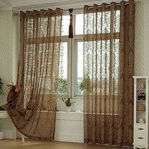 Mrs. Qiao a European-style cotton and linen light transparent rotten process non-perforated curtain living room partition window curtain sand