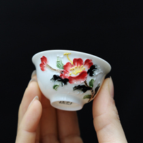 Paint pure hand drawing high temperature antimouth cup pressed cup kung fu cup glaze and color relief ceramic tea