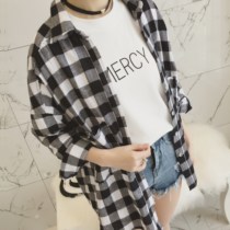 2018 Spring and Summer New Loose Joker Casual Plaid Shirt Jacket High School Students Long Sleeve Korean Shirt Women