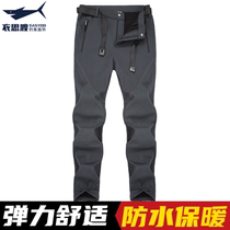 New outdoor soft shell assault pants men plus velvet thickened autumn and winter warm ski pants windproof waterproof fishing quick-drying pants