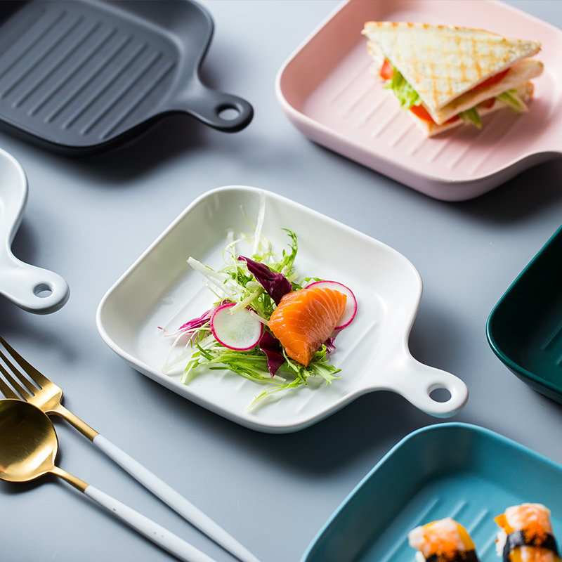 Nordic Ceramic Square Plate Home Breakfast Pan tray Tray Tray Cutlery Dish Cutlery Baking Baking Tray