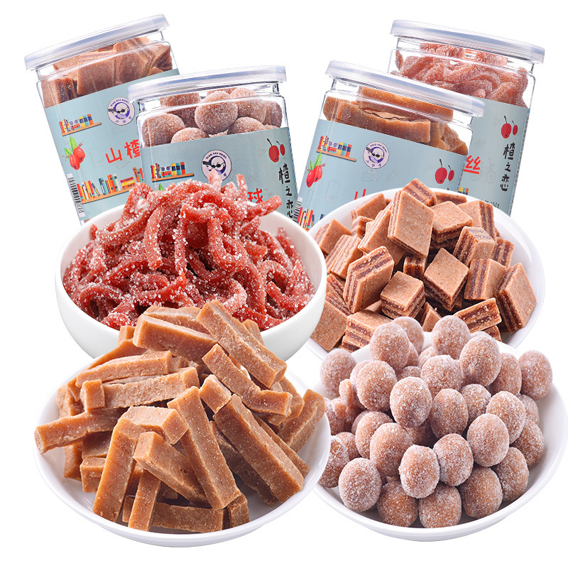 Dried hawthorn combination 1000g Hawthorn strips Hawthorn ball slices Hamburger silk Canned bag Preserved fruit snack Fruit Dan skin children