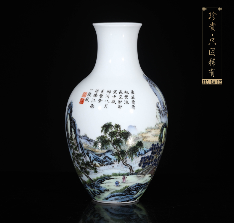 Jingdezhen ceramics hand - made vases, flower arranging the sitting room of Chinese style household decorations goddess of mercy bottle color landscape characters