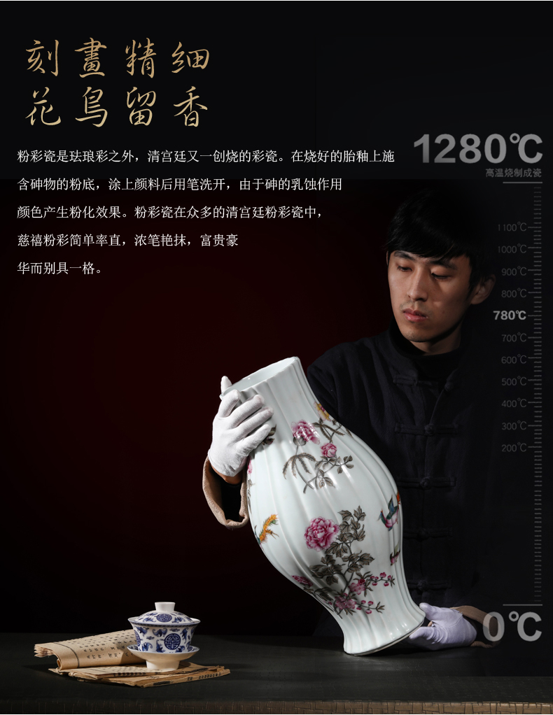 Jia lage YangShiQi the clear yong zheng famille rose flower - and - bird grain melon leng type and name olive hand - made porcelain bottle furnishing articles