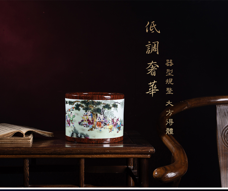 Jia lage furnishing articles YangShiQi jingdezhen ceramics powder enamel and name the ancient philosophers texture brush pot archaize porcelain vase