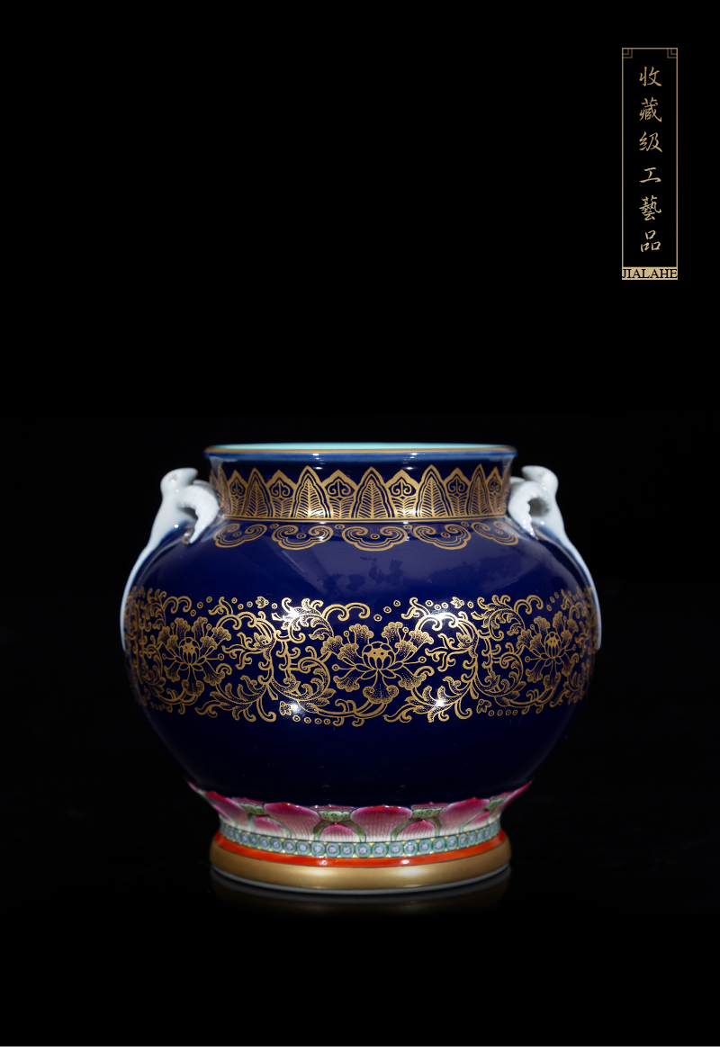 Jia lage archaize of jingdezhen ceramic vase YangShiQi up gold HaiYanHeQing statute of double yan ji green ears as cans