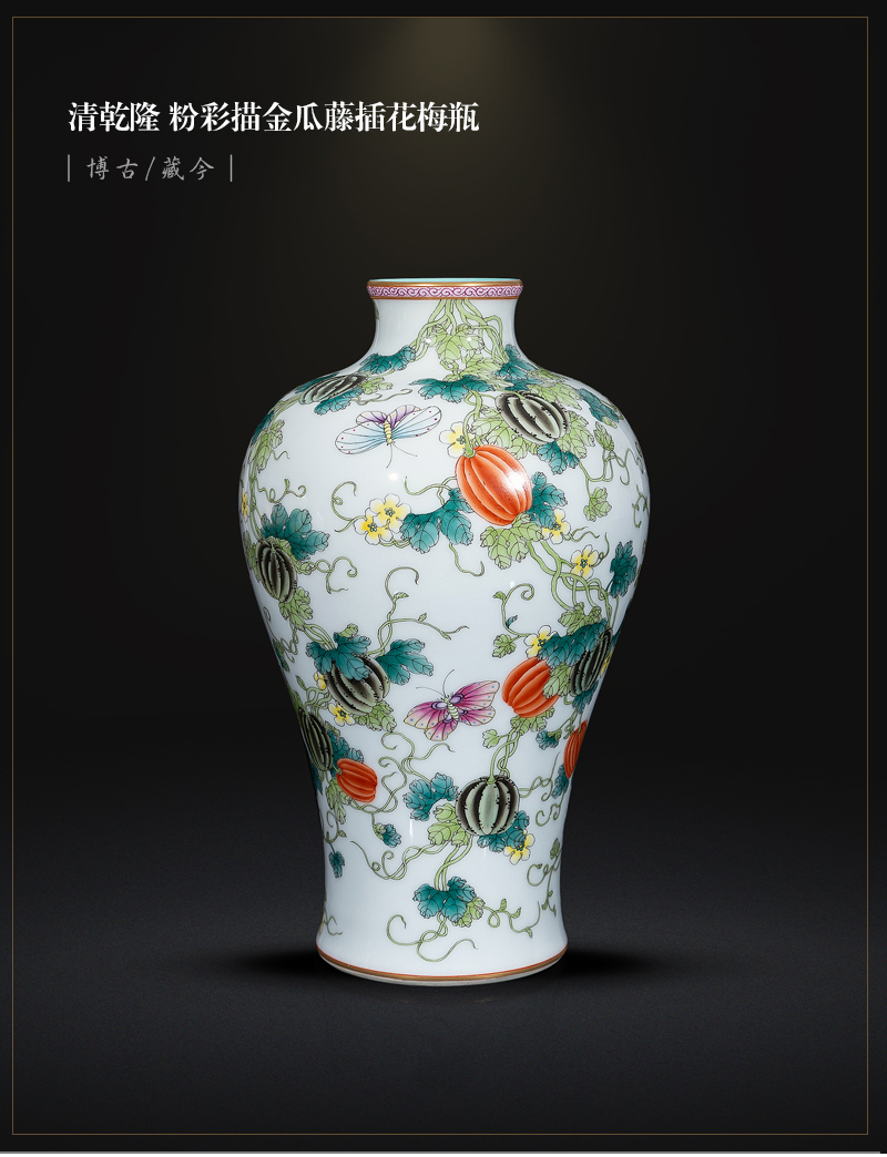 Jia lage jingdezhen ceramic vase YangShiQi famille rose see vines flower arrangement and the name mei bottles of China