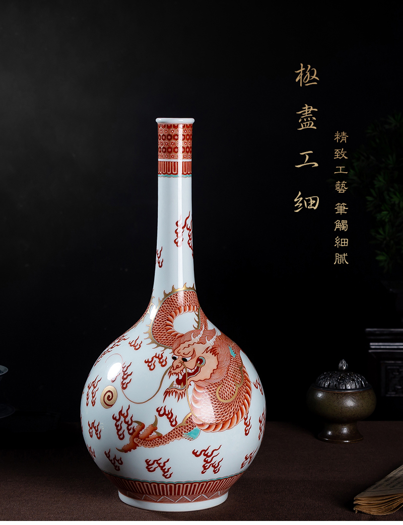 Jia lage jingdezhen ceramic furnishing articles YangShiQi alum red paint of the reign of emperor kangxi and name dragon gall bladder Chinese vase
