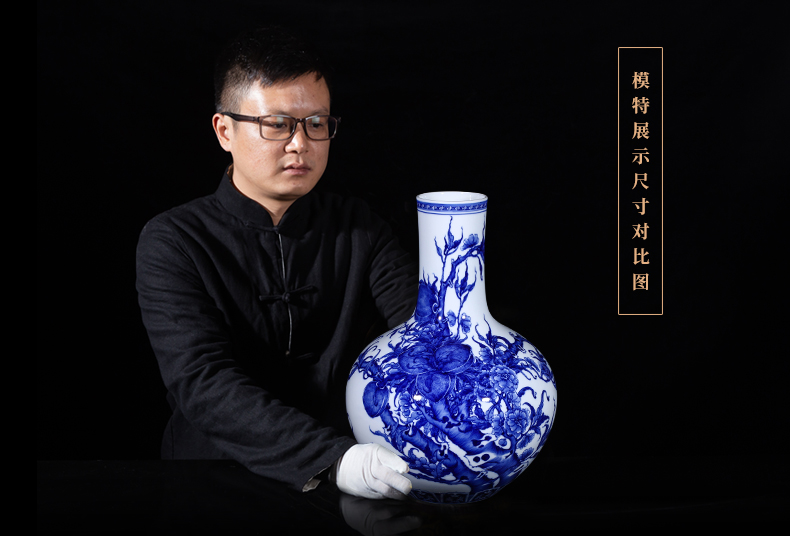 Blue and white peach celestial nine jia lage archaize of jingdezhen ceramics vase household furnishing articles ceramic sitting room adornment