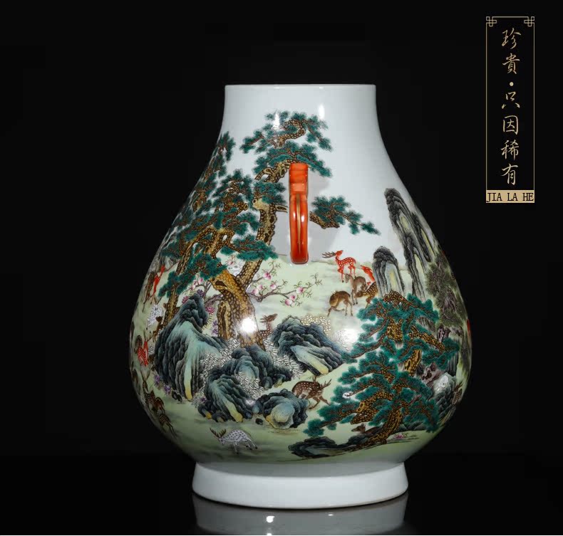 Jia lage jingdezhen ceramic YangShiQi the qing qianlong pastel and name the deer ears porch desk furnishing articles