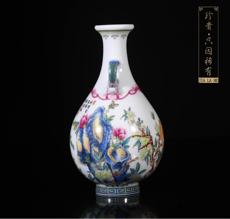 Jia YangShiQi lage jingdezhen ceramic vase peony enamel pheasants and name grain okho spring bottle furnishing articles