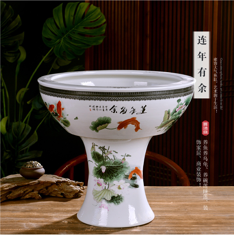 Jingdezhen ceramics large pillar landing fish tank water lily always LianHe flowerpot cylinder sitting room adornment big furnishing articles