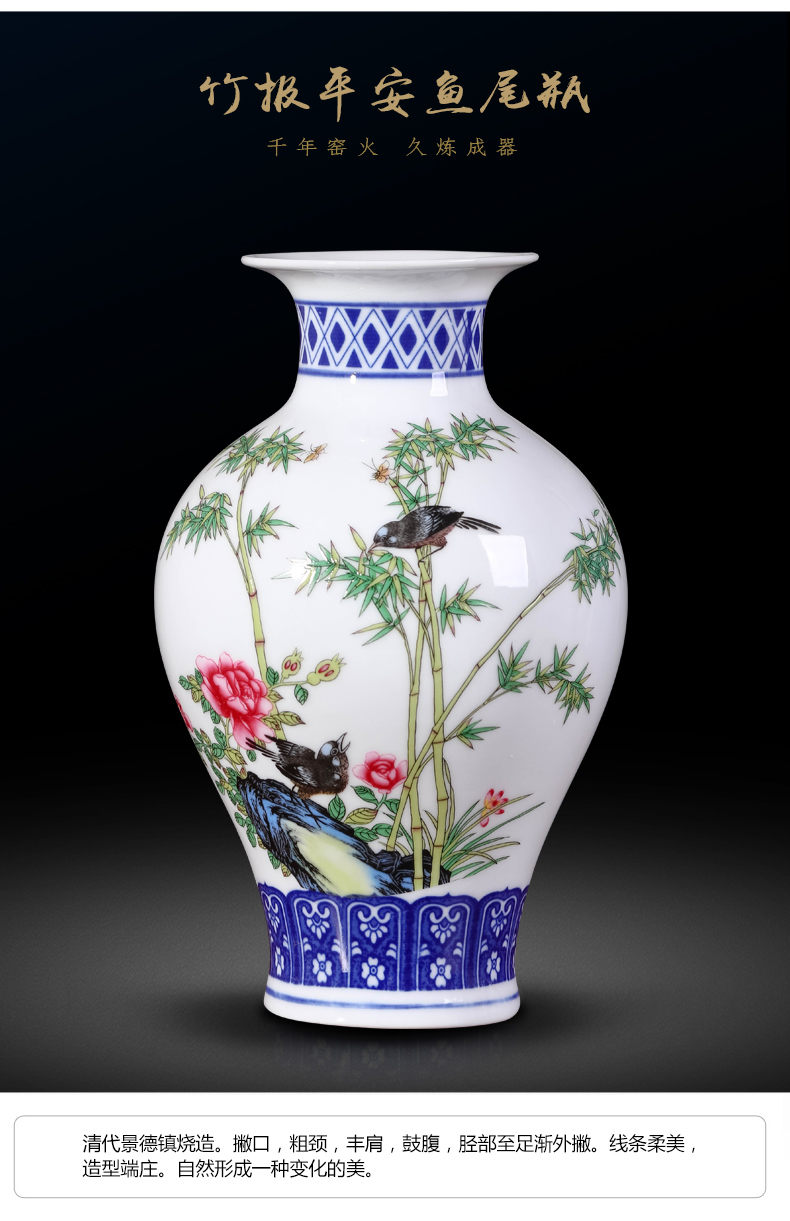 The Bucket color blue and white porcelain porcelain vase of jingdezhen ceramics sitting room rich ancient frame household vase decoration furnishing articles