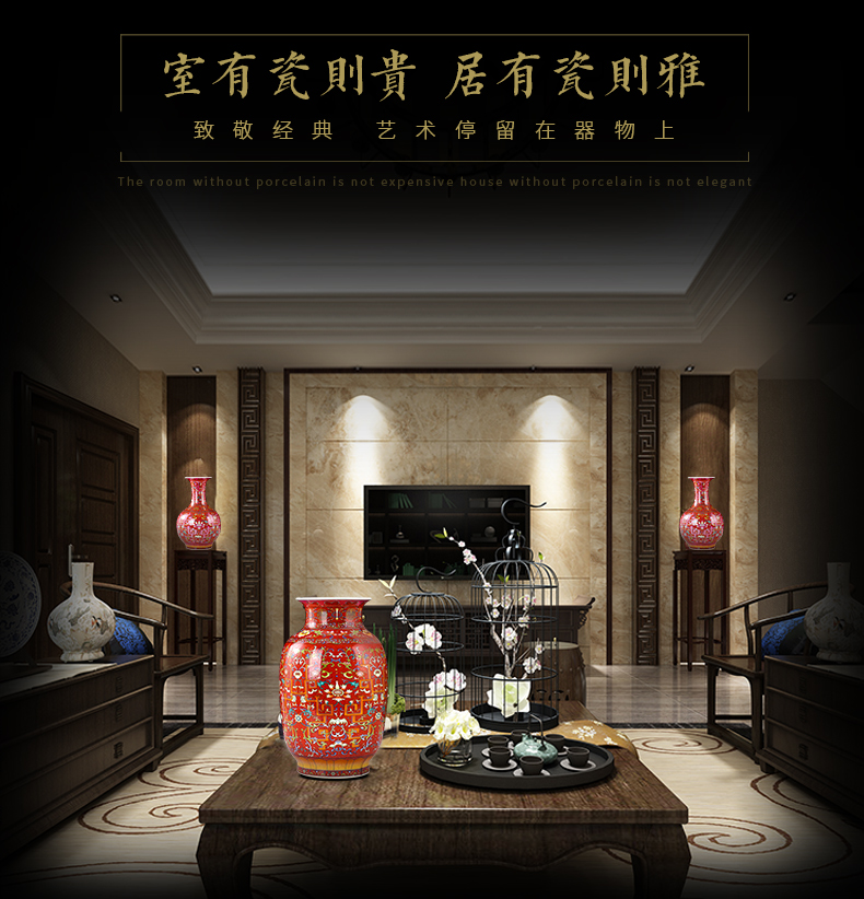 Jingdezhen ceramic vases, antique famille rose porcelain live long and proper living room TV cabinet furnishing articles home decoration arts and crafts