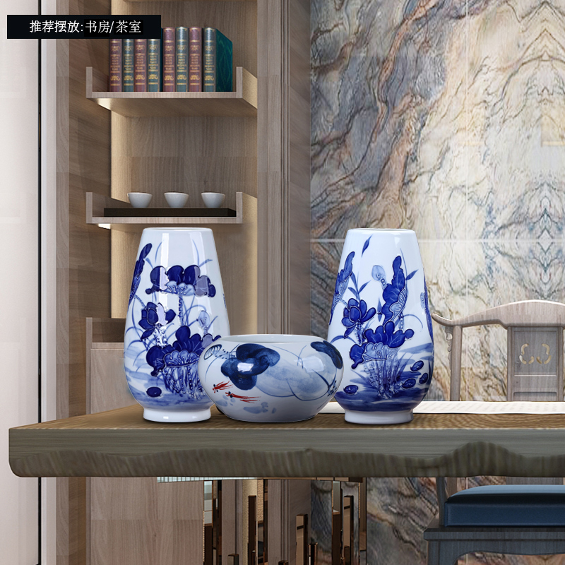 Jingdezhen ceramic three suits for modern put dry vase hand - made vases, the sitting room TV wine rich ancient frame furnishing articles