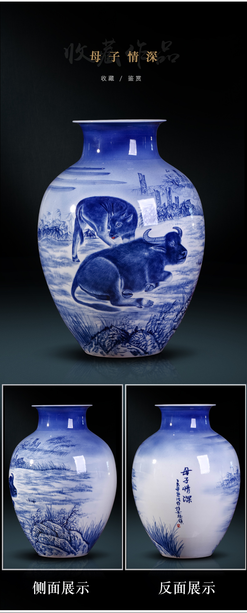 The Master of jingdezhen ceramics hand - made of blue and white porcelain vase sitting room home decoration collection handicraft furnishing articles