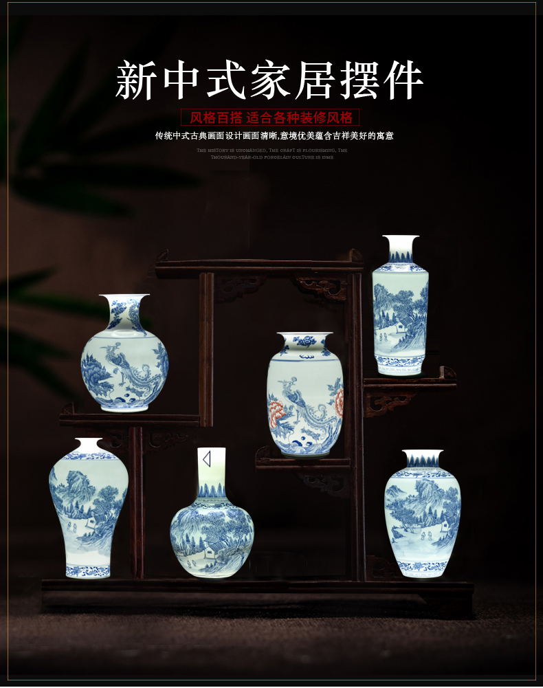 Blue and white porcelain vases, jingdezhen ceramics hand - made youligong of Blue and white porcelain vase furnishing articles furnishing articles rich ancient frame sitting room