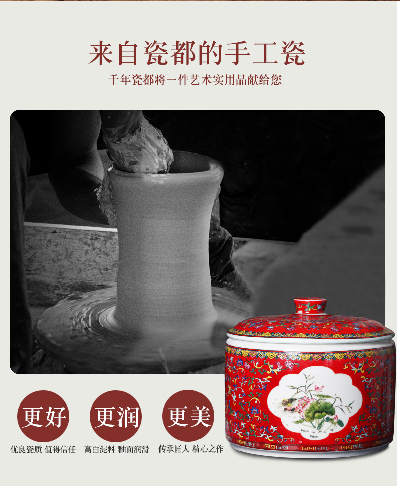 Jingdezhen hand - made ceramics home 10 jins with cover insect - resistant seal barrel tea pot store content of dried fruit