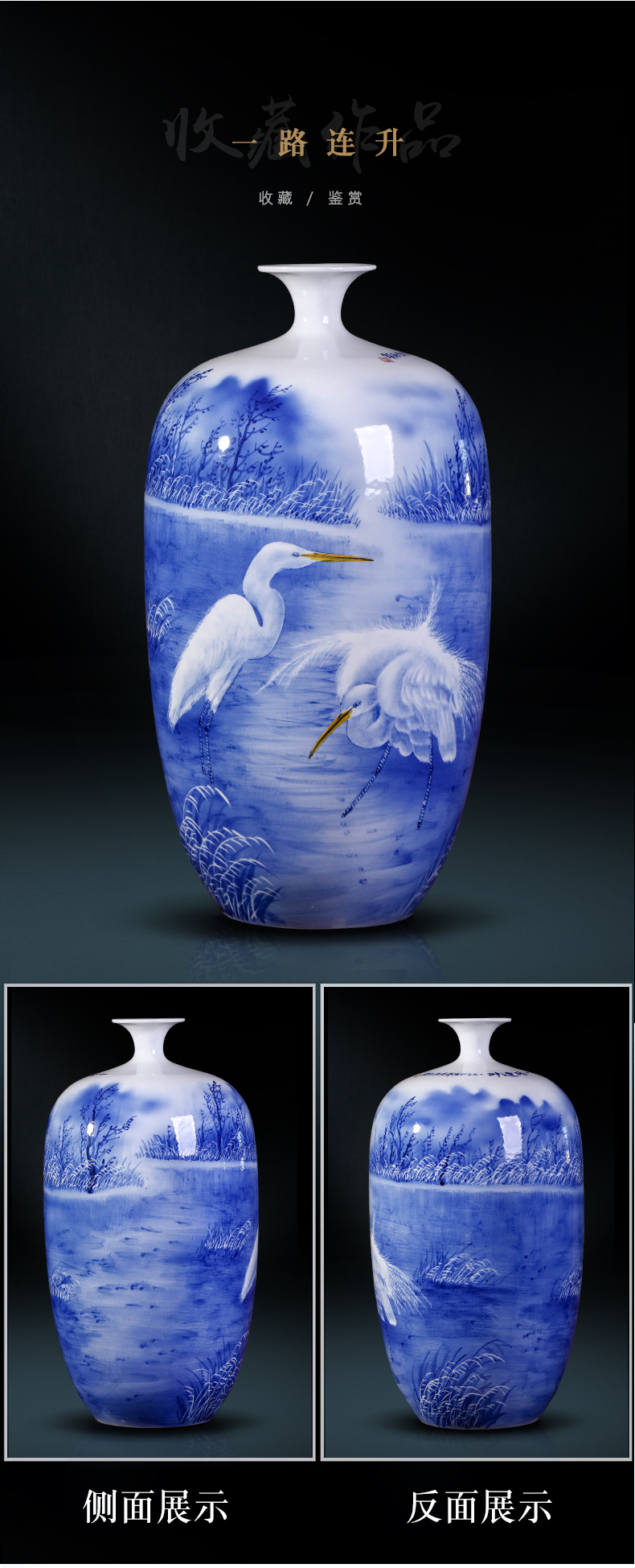 The Master of jingdezhen ceramics hand - made of blue and white porcelain vase sitting room home decoration collection handicraft furnishing articles