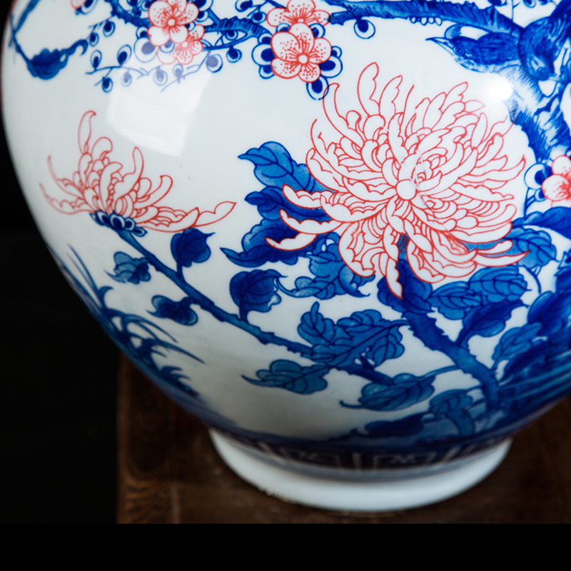 Jingdezhen ceramic antique youligong in large blue and white porcelain is 50 cm high sitting room of Chinese style household decorative vase