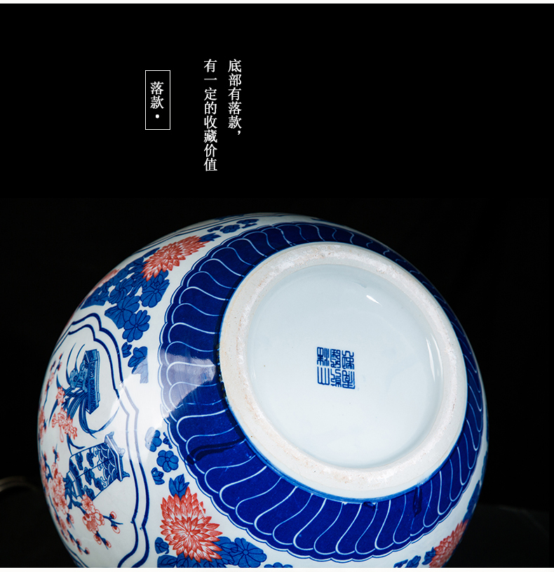 Jingdezhen ceramic antique youligong in large blue and white porcelain is 50 cm high sitting room of Chinese style household decorative vase