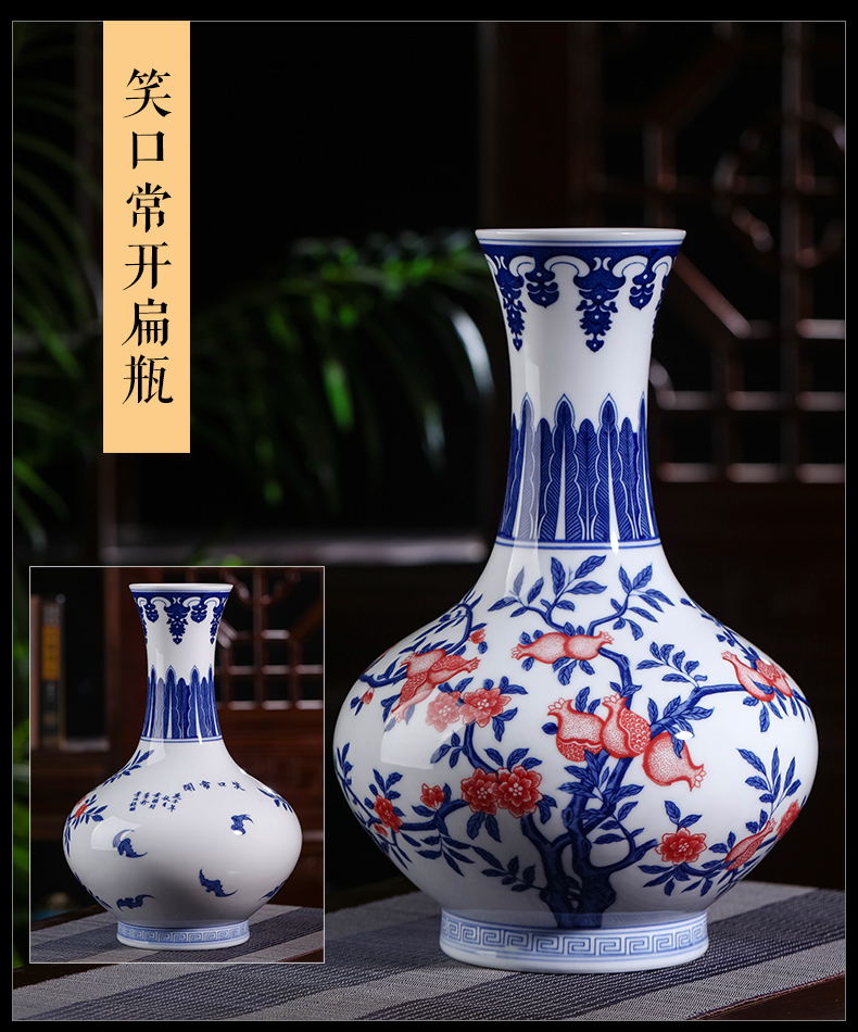 New Chinese style ceramics jingdezhen blue and white porcelain vase and furnishing articles rich ancient frame sitting room porch flower decorations