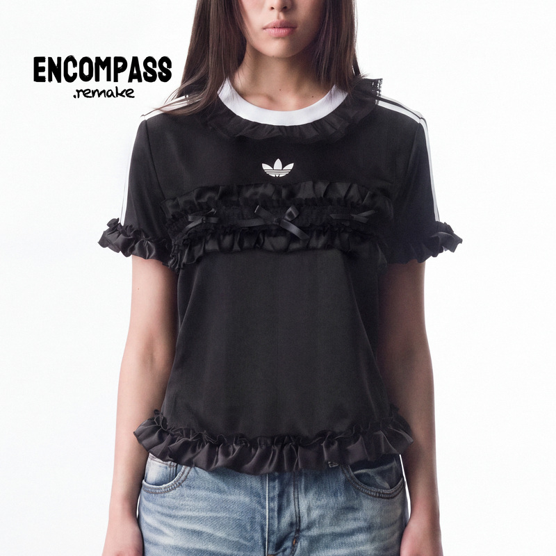 Adidas Remake Trefoil Jerseyfit Lace Splicing Ruffle Sports T-Shirt Encompass Adidas Remake Trefoil Jerseyfit Lace Splicing Ruffle Sports T-Shirt Encompass