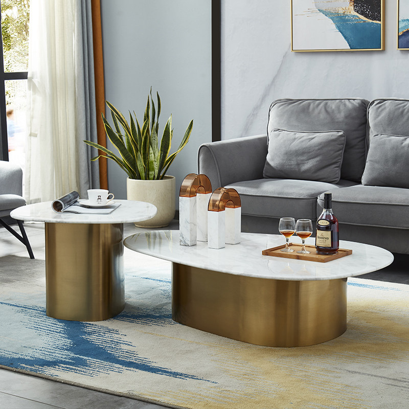 Guangsi Italian light luxury marble high and low combination coffee table modern minimalist designer oval home living room table