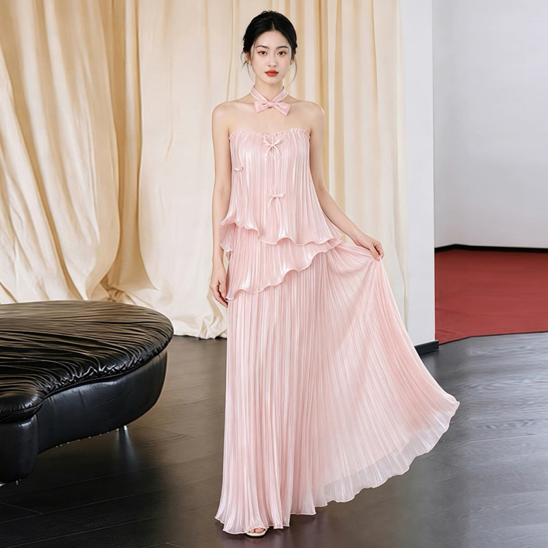 Pink Toast Dress for Bride, Sweet and Niche High-End Engagement Evening Gown, Light Luxury Strapless Wedding Morning Robe Dress