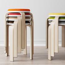 Solid wood stool living room small chair simple modern high stool dining bench home simple round stool fashion dining table stool