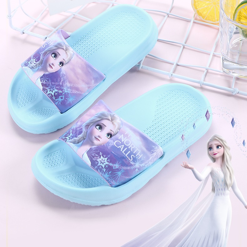 Princess Aisha slippers bathroom non-slip children's sandals and slippers parent-child soft bottom blue Frozen love sand home shoes