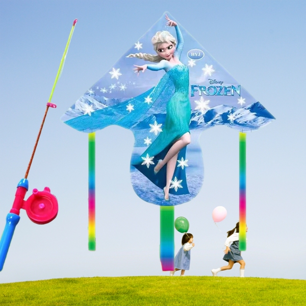 Princess Elsa Kite Retractable Fishing Rod Kindergarten Spring Outing Easy Flying Frozen Toy Handheld Small Kite