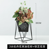 3 масляные картины коричневого пиона букета + цветочный горшок