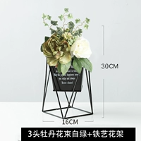 3 белый и зеленый пион букет + цветочный горшок