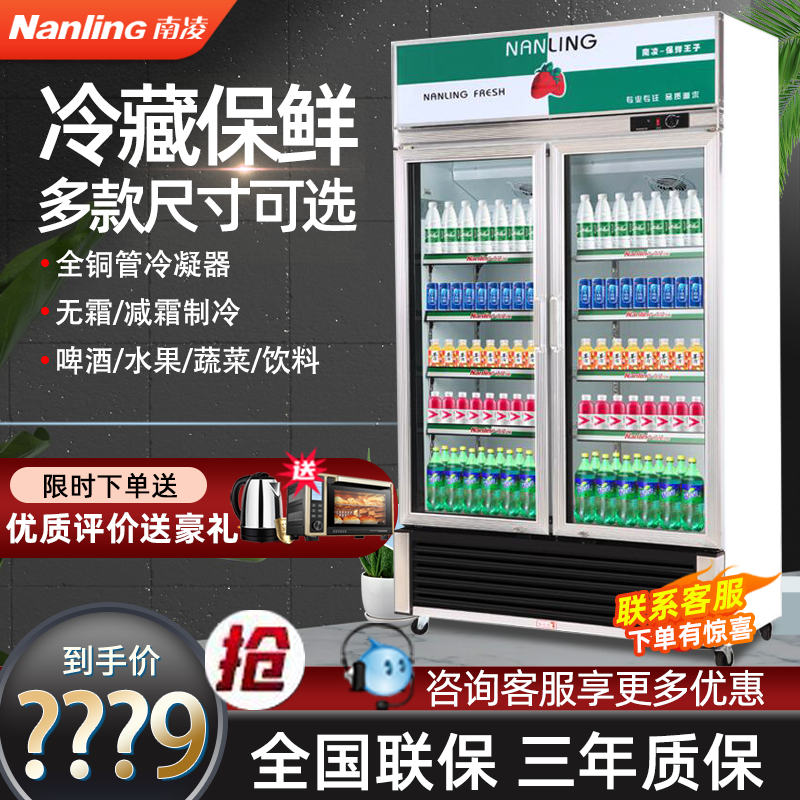 Nanling freezer vertical commercial frost-free air-cooled supermarket double-door refrigerated beverage display cabinet beer refrigerator fresh-keeping cabinet